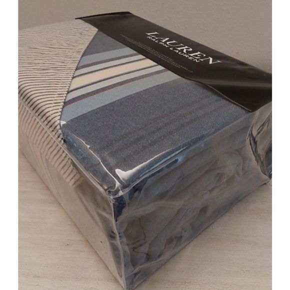 Ralph Lauren GAVIN STRIPE Indigo Blue Cotton Full Queen Duvet Cover Set - Picture 3 of 10